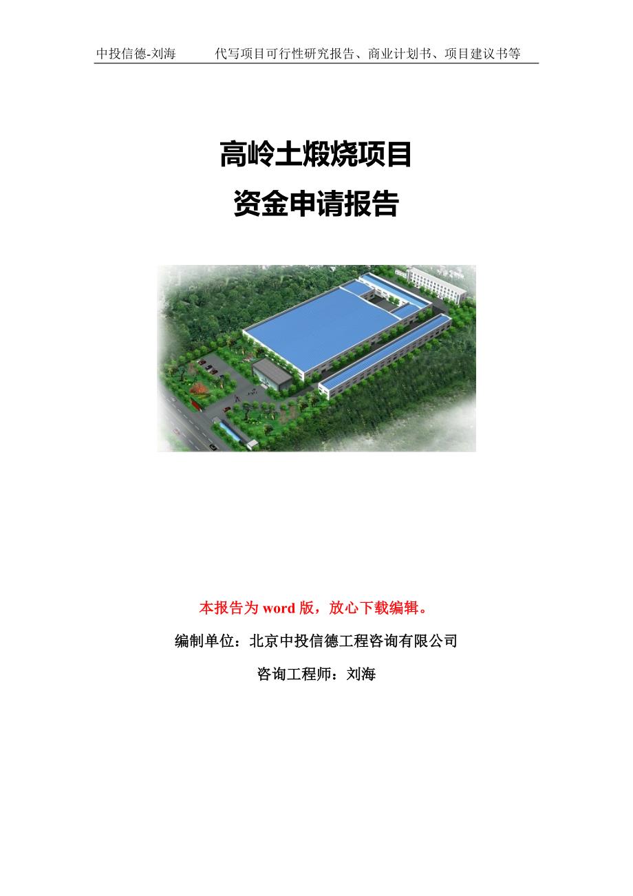 高岭土煅烧项目资金申请报告模板-立项申报_第1页