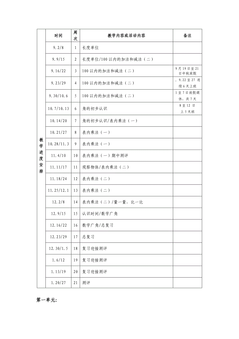 2013二年级上册数学教学计划_第4页