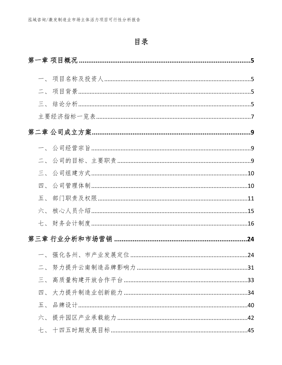 激发制造业市场主体活力项目可行性分析报告（模板）_第1页