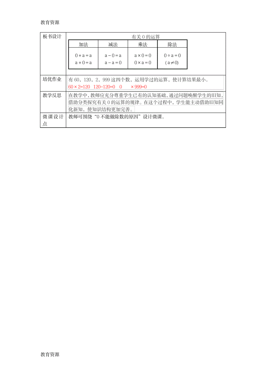 【教育资料】四年级下册数学教案第一单元 2.课时2 有关0的运算_人教新课标学习专用_第3页