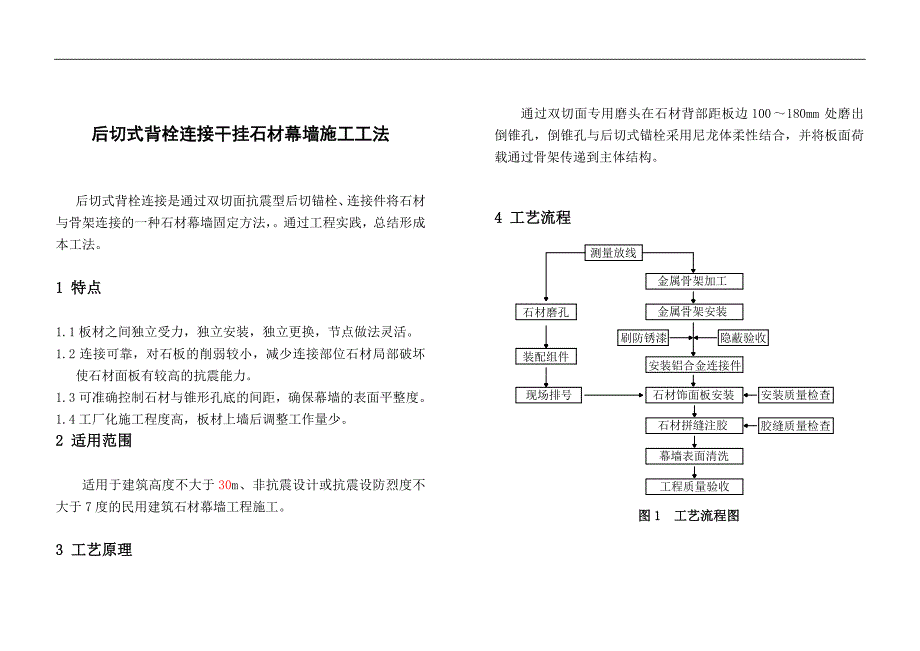 后切式背栓连接干挂石材幕墙施工工法_第1页