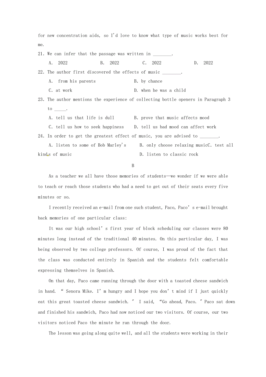 四川省广安第二中学校2022-2022学年高一英语下学期第一次月考试题.doc_第4页