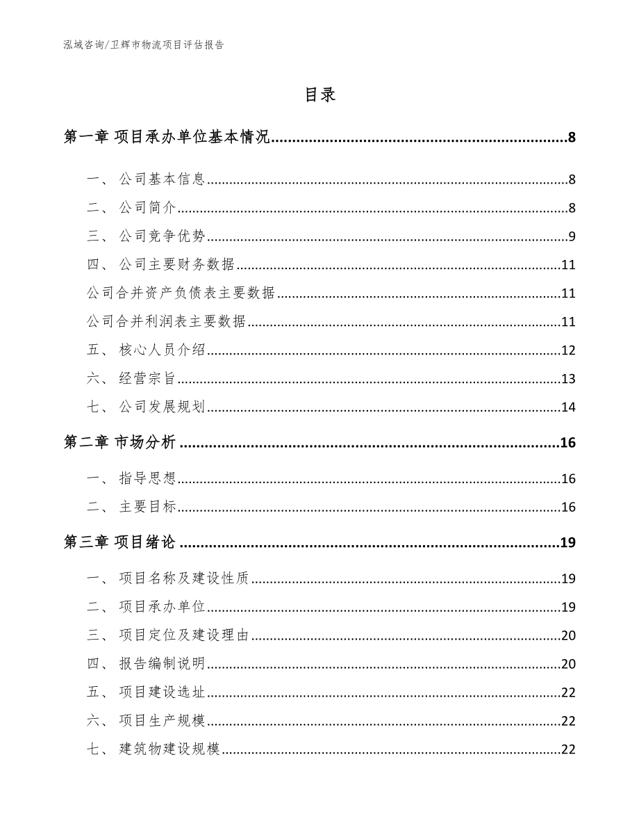 卫辉市物流项目评估报告（模板）_第1页