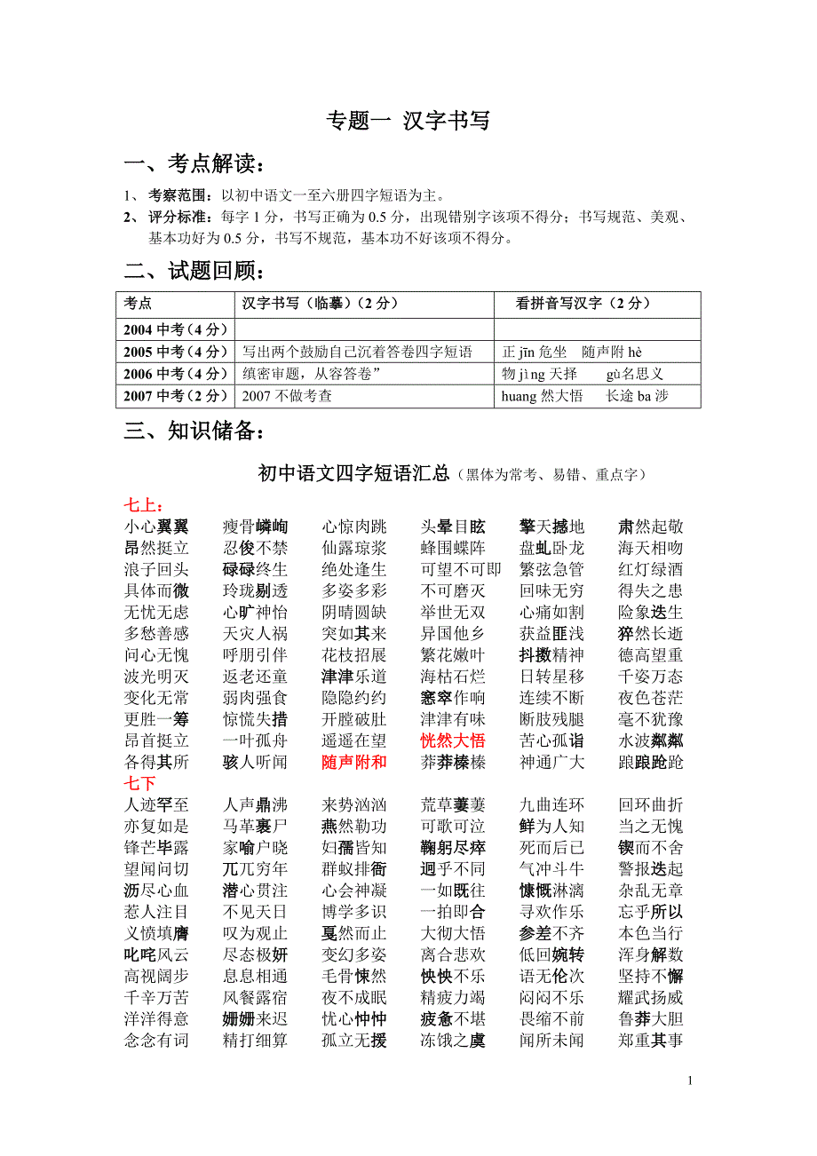 初三专题一汉字书写_第1页