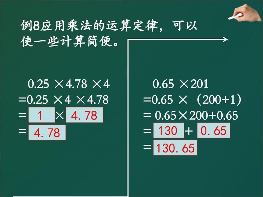 五年级数学上册课件1.4整数乘法运算定律推广到小数15人教版7张_第5页