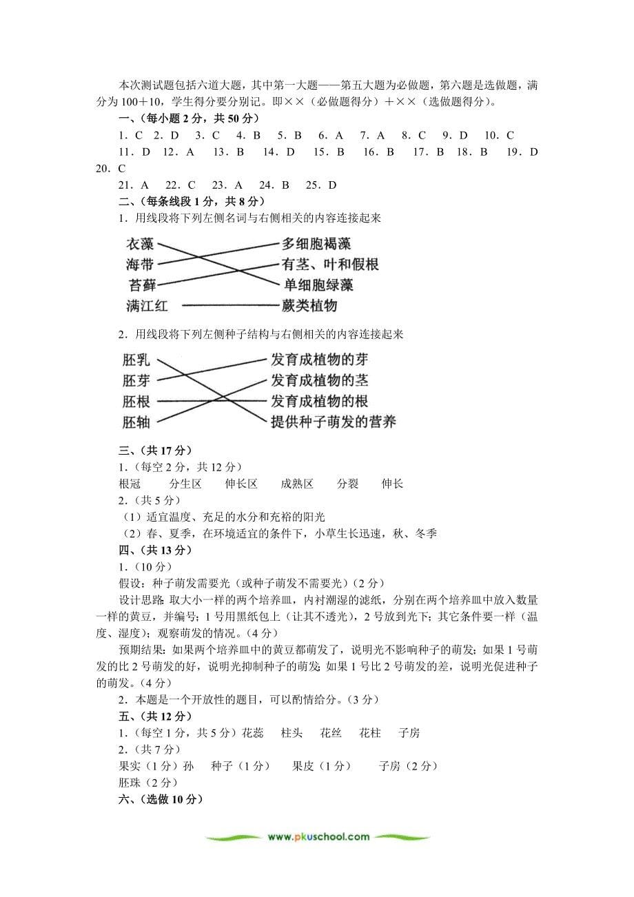 海淀区七年级第一学期期末统考试卷生物_第5页