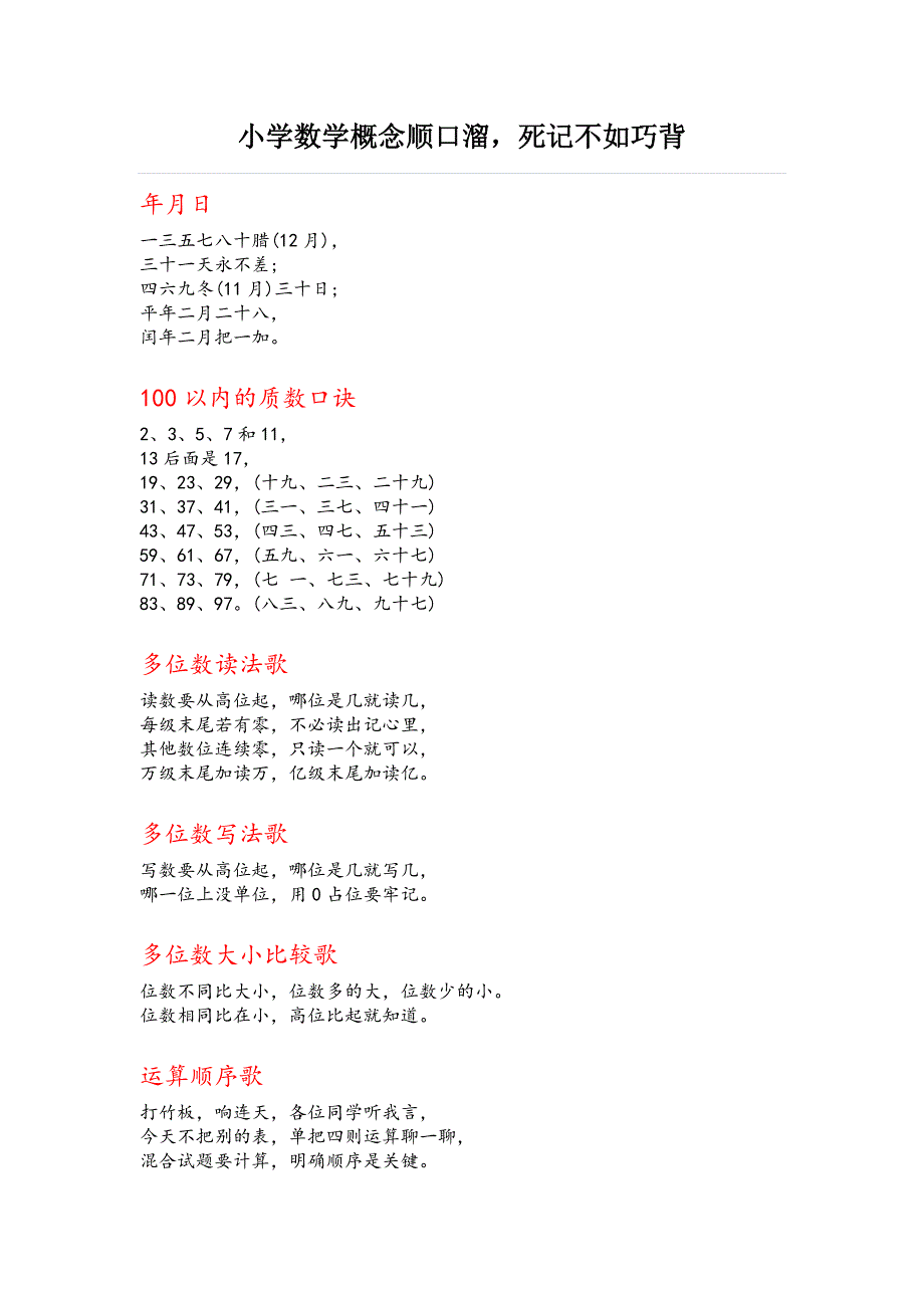 小学数学概念顺口溜_第1页