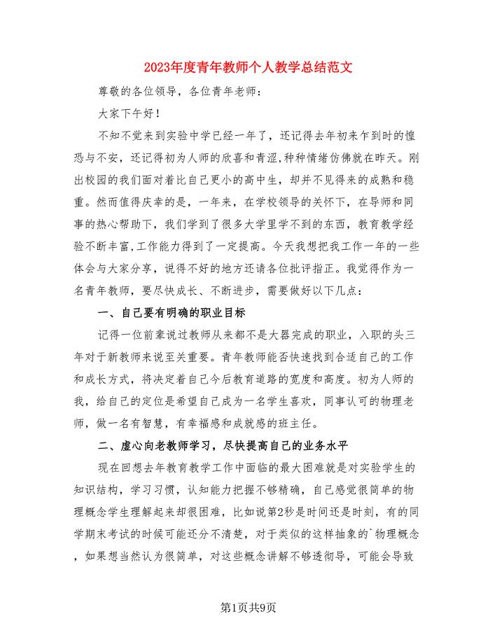 2023年度青年教师个人教学总结范文.doc