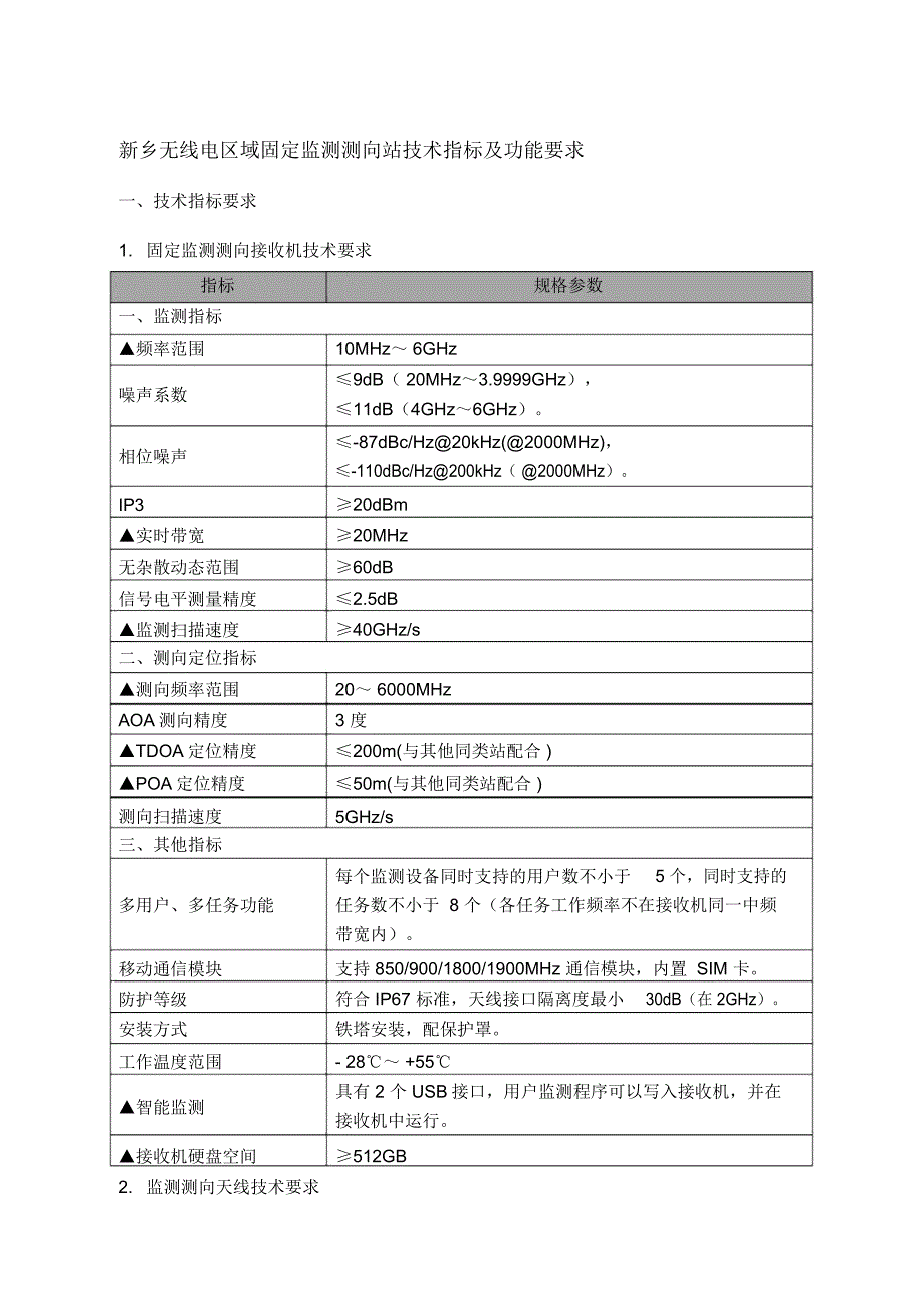 新乡无线电区域固定监测测向站技术指标及功能要求_第1页