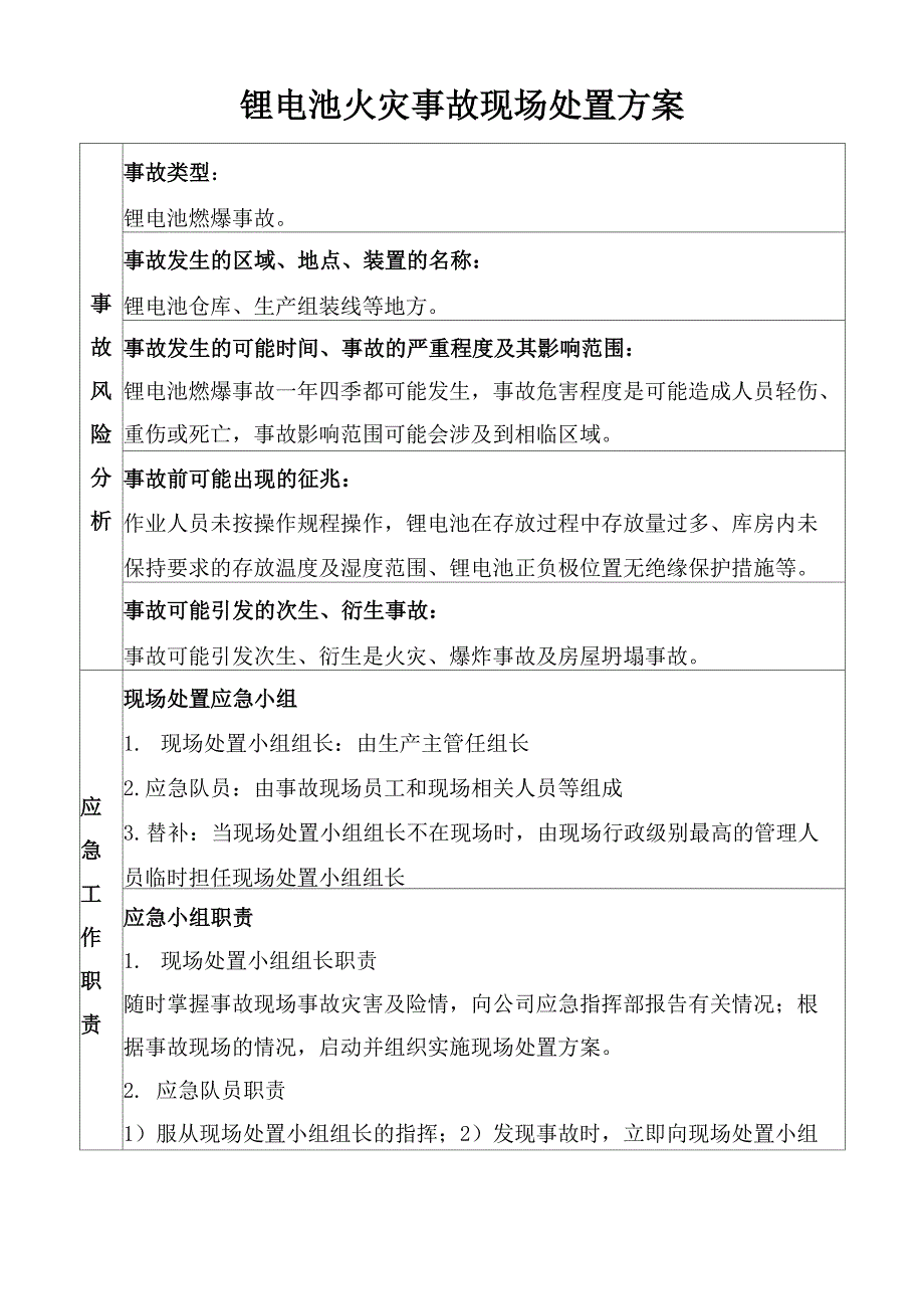 锂电池火灾事故现场处置方案_第1页