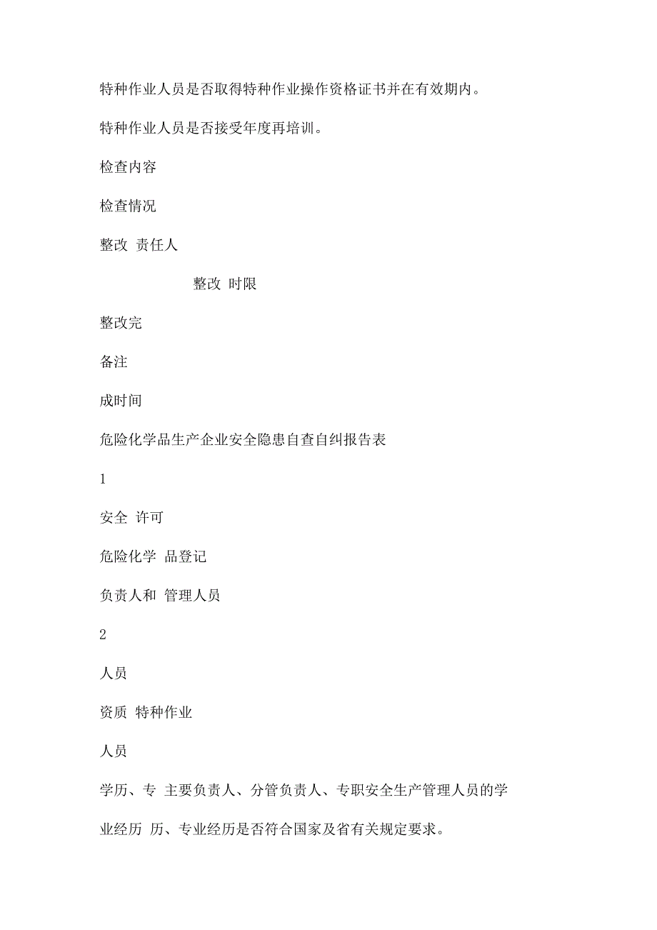 危险化学品生产企业安全隐患自查自纠报告表_第2页