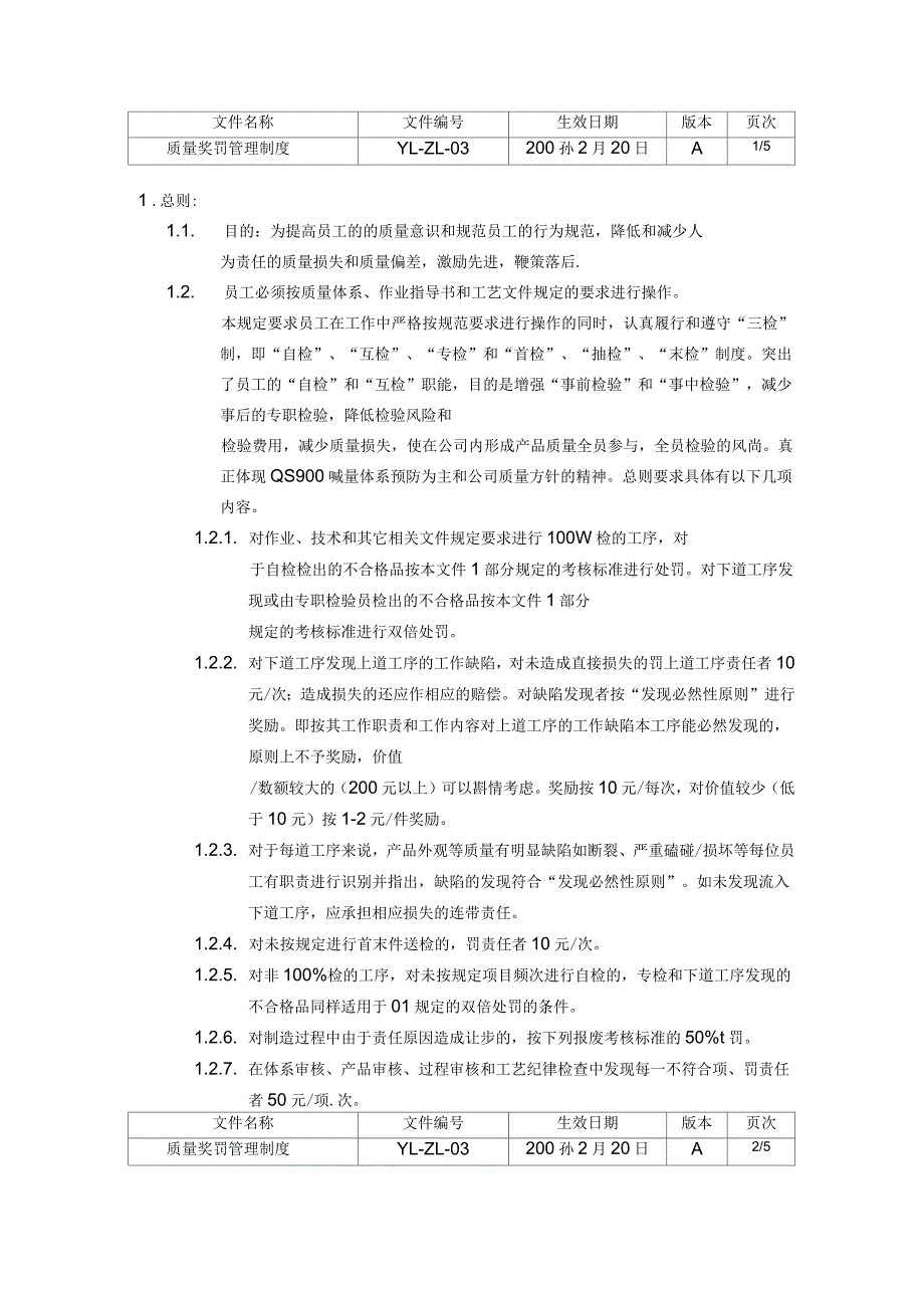 YL-ZL-03-质量奖罚管理制度_第1页