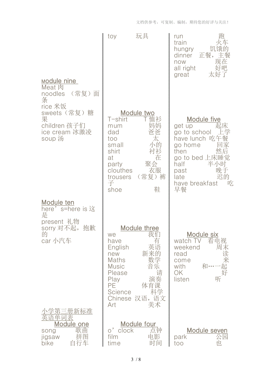 小学第一至五册新标准英语单词表_第3页