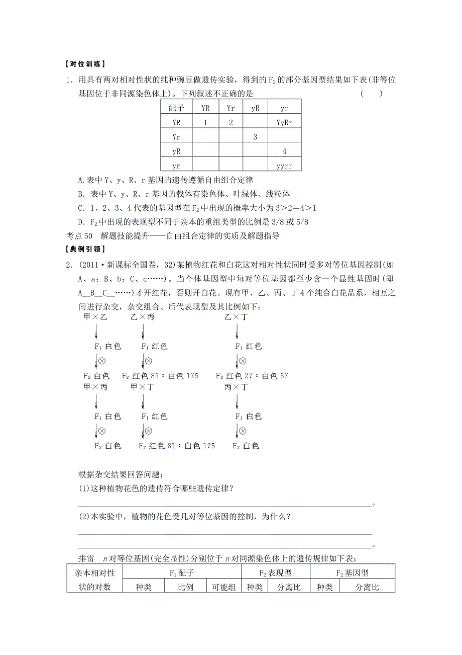 XX中学高三生物一轮复习第五单元-孟德尔的豌豆杂交实验二教案_第4页