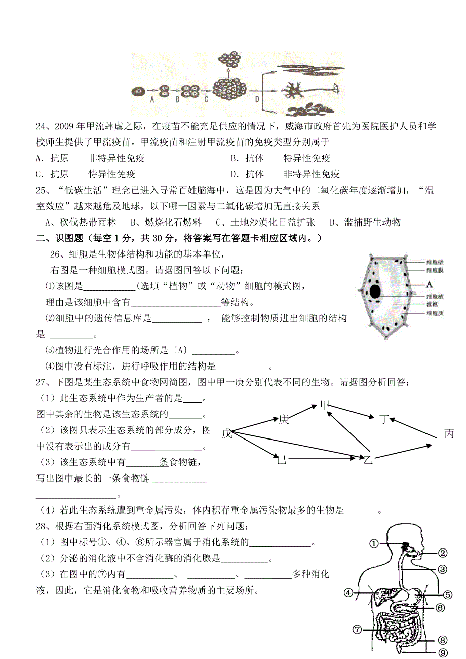 2011年湖南省长沙市初中生物会考模拟试题及答案_第3页