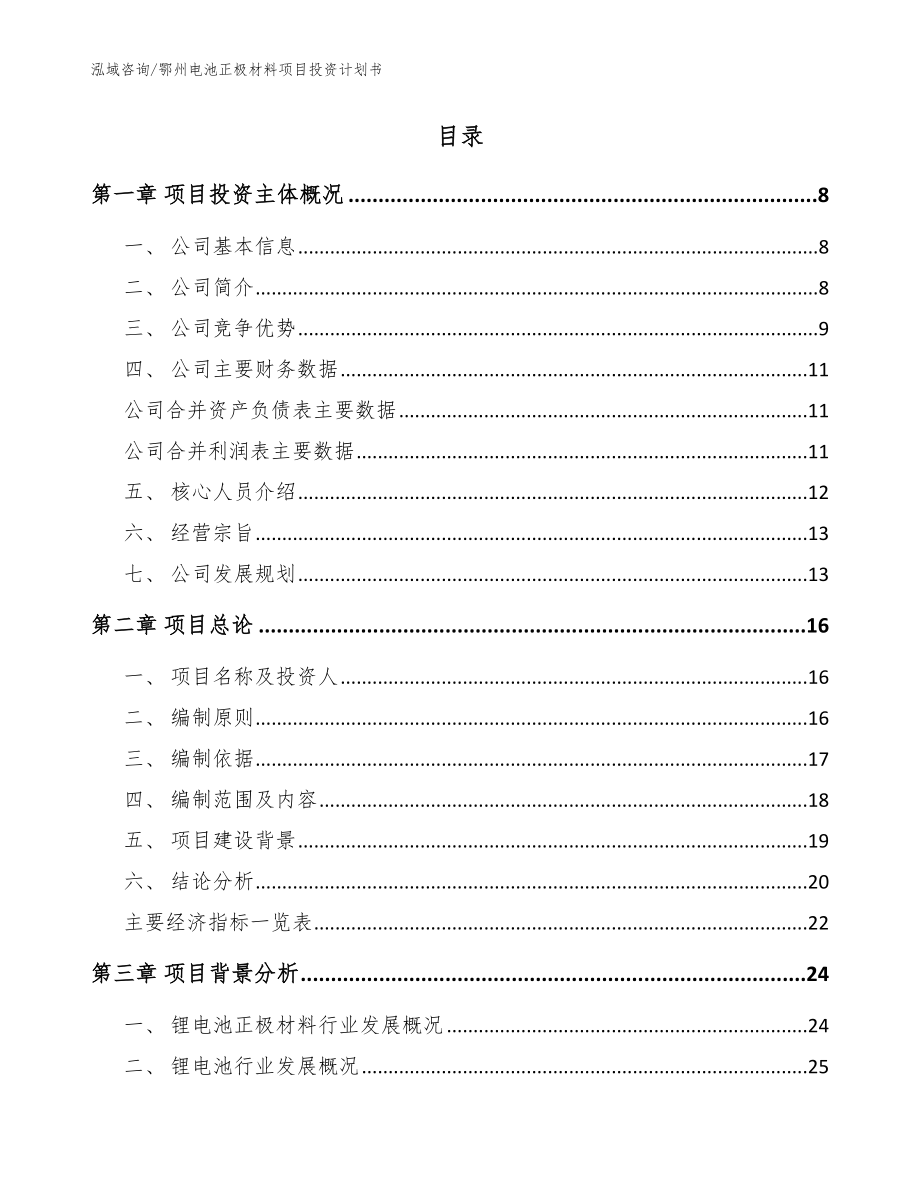 鄂州电池正极材料项目投资计划书范文模板_第2页