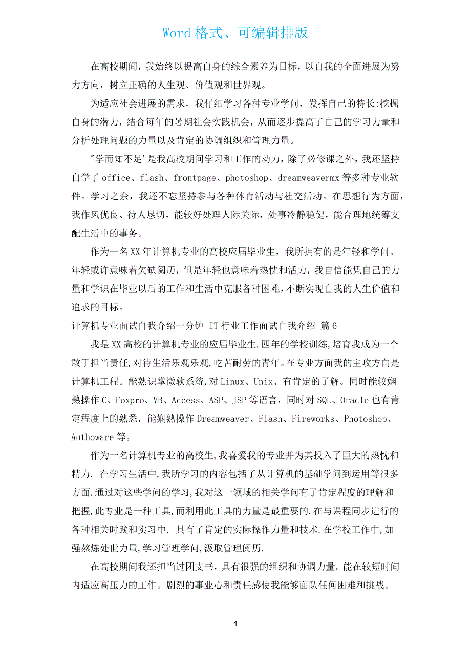 计算机专业面试自我介绍一分钟_IT行业工作面试自我介绍（汇编15篇）.docx_第4页