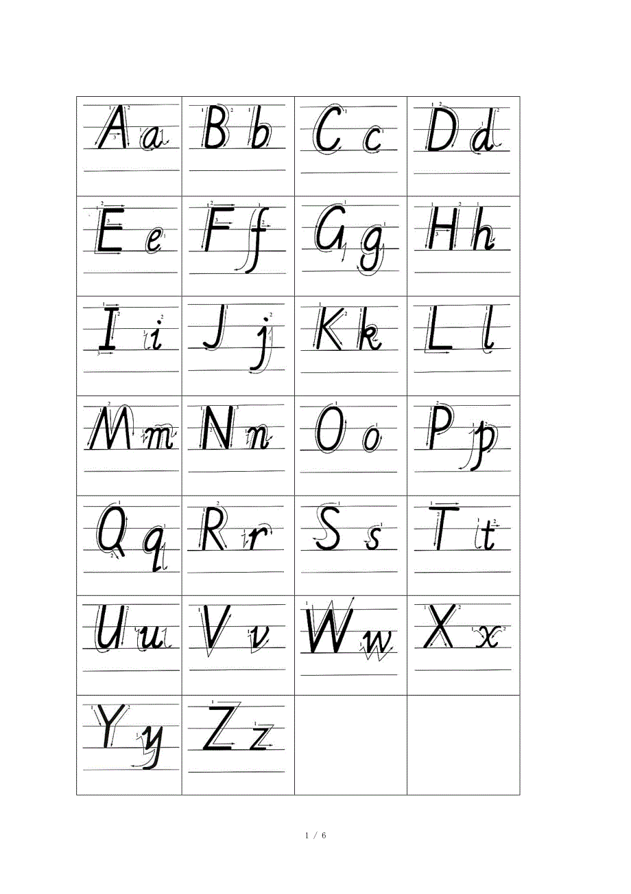 小学26个英文字母书写标准(手写体)_第1页