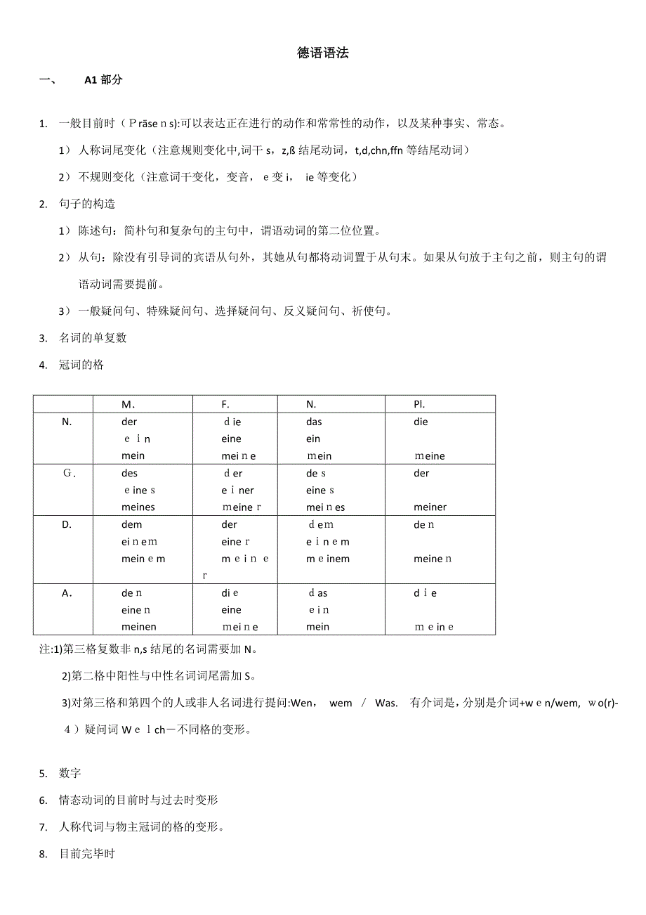 走遍德国系列A1-A2语法整理(供学生复习使用)_第1页