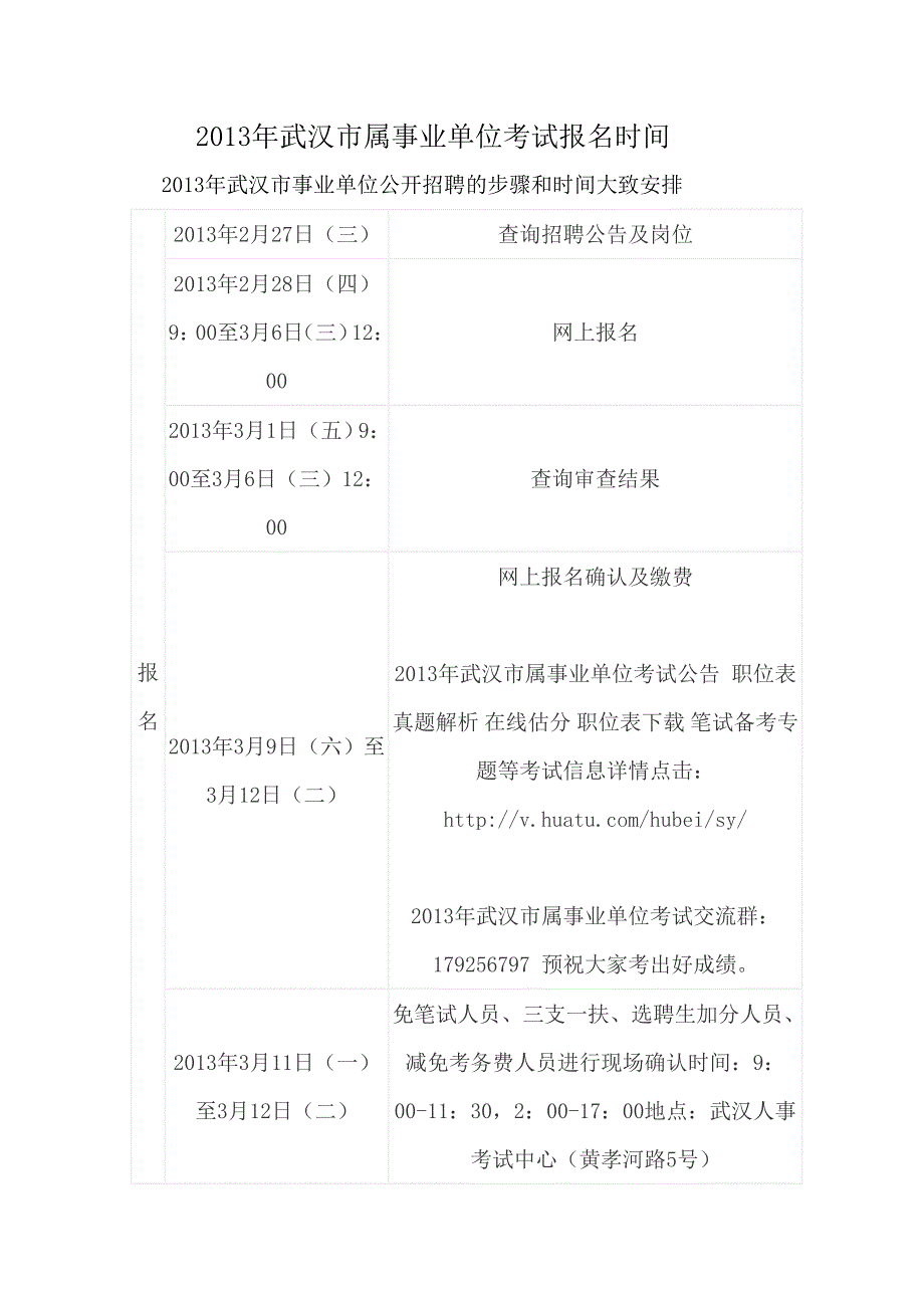 2013年武汉市属事业单位考试报名时间_第1页