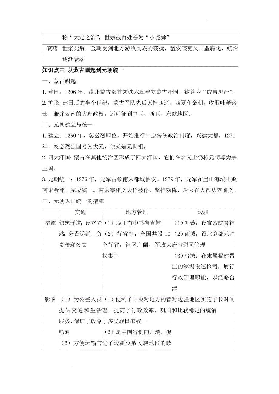 第三单元辽宋夏金多民族政权的并立与元朝的统一 提纲 高中历史统编版2019必修中外历史纲要上册.docx_第5页