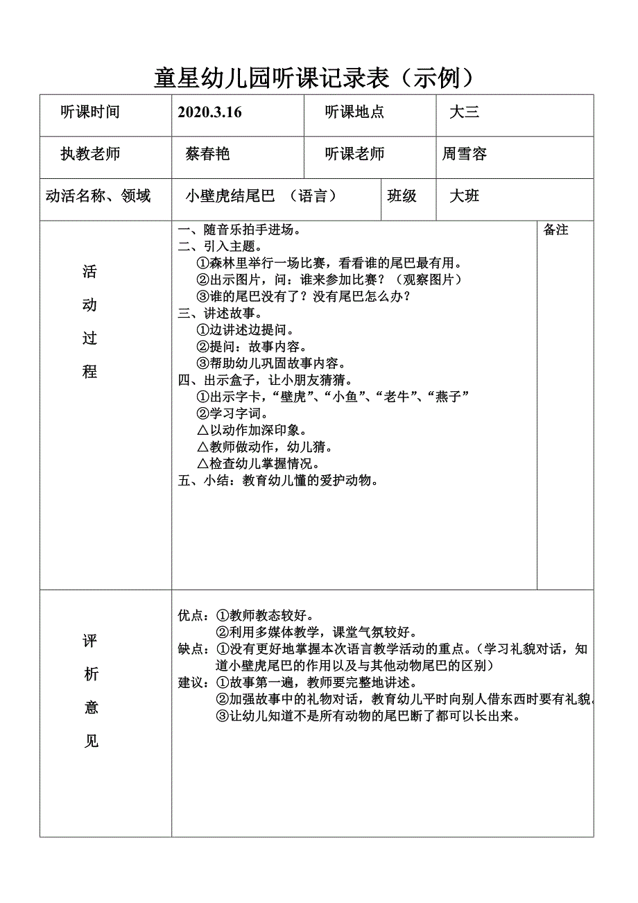 幼儿园小班听课记录及评价示例_第4页