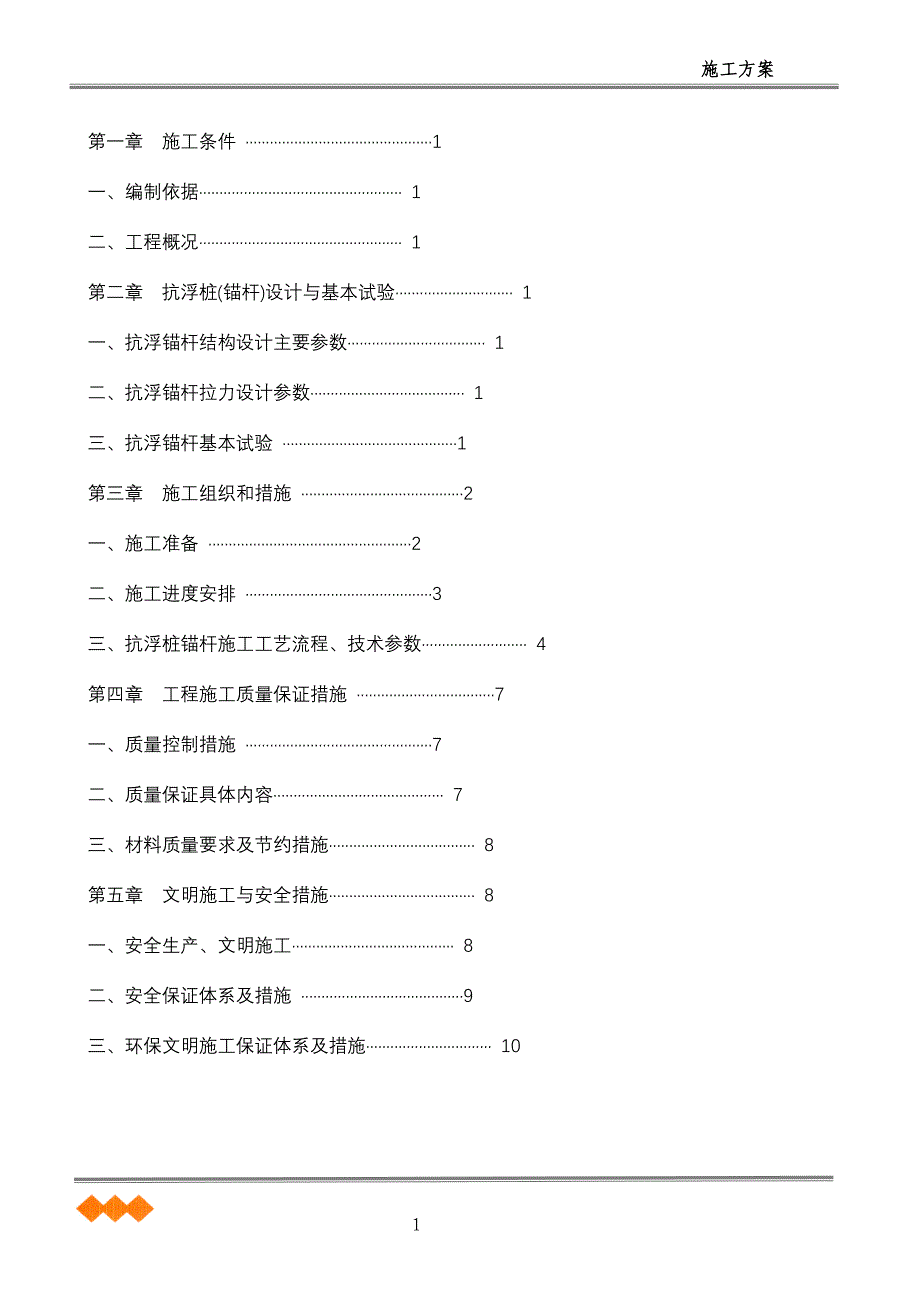 抗浮锚杆施工方案_第1页