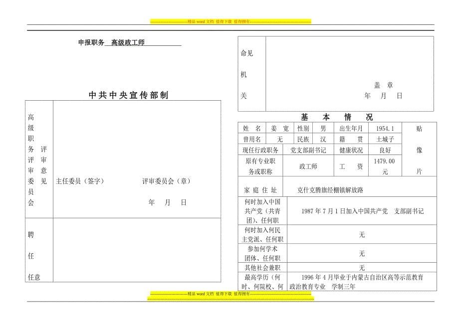 政治工作专业人员年度考核表1.doc_第5页