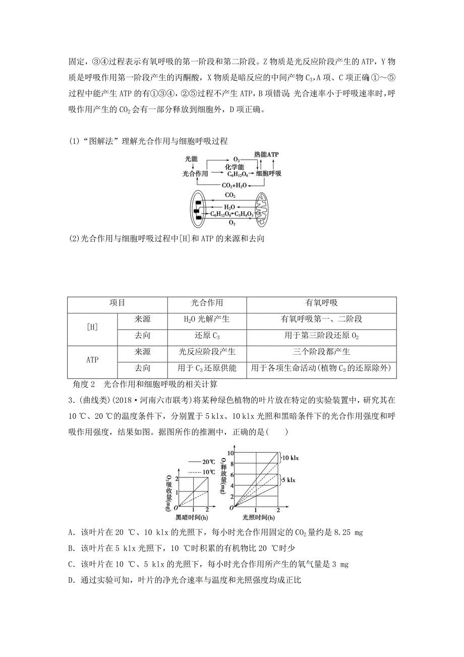 2022届高考生物一轮复习第三单元细胞的能量供应和利用加强提升课一光合作用与呼吸作用之间的关系及其实验探究学案_第3页