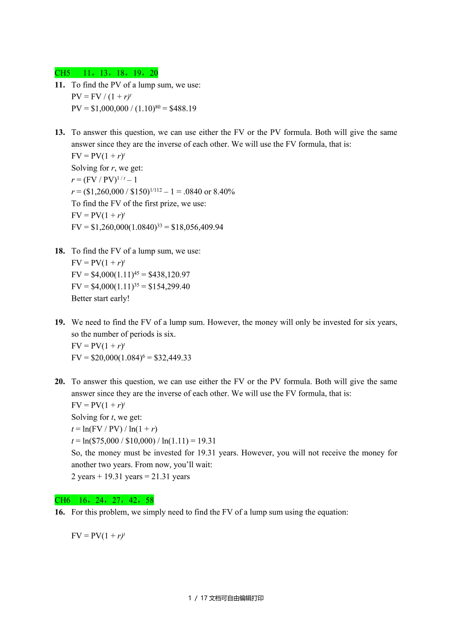 罗斯公司理财第9版精要版英文原书课后部分章节答案_第1页