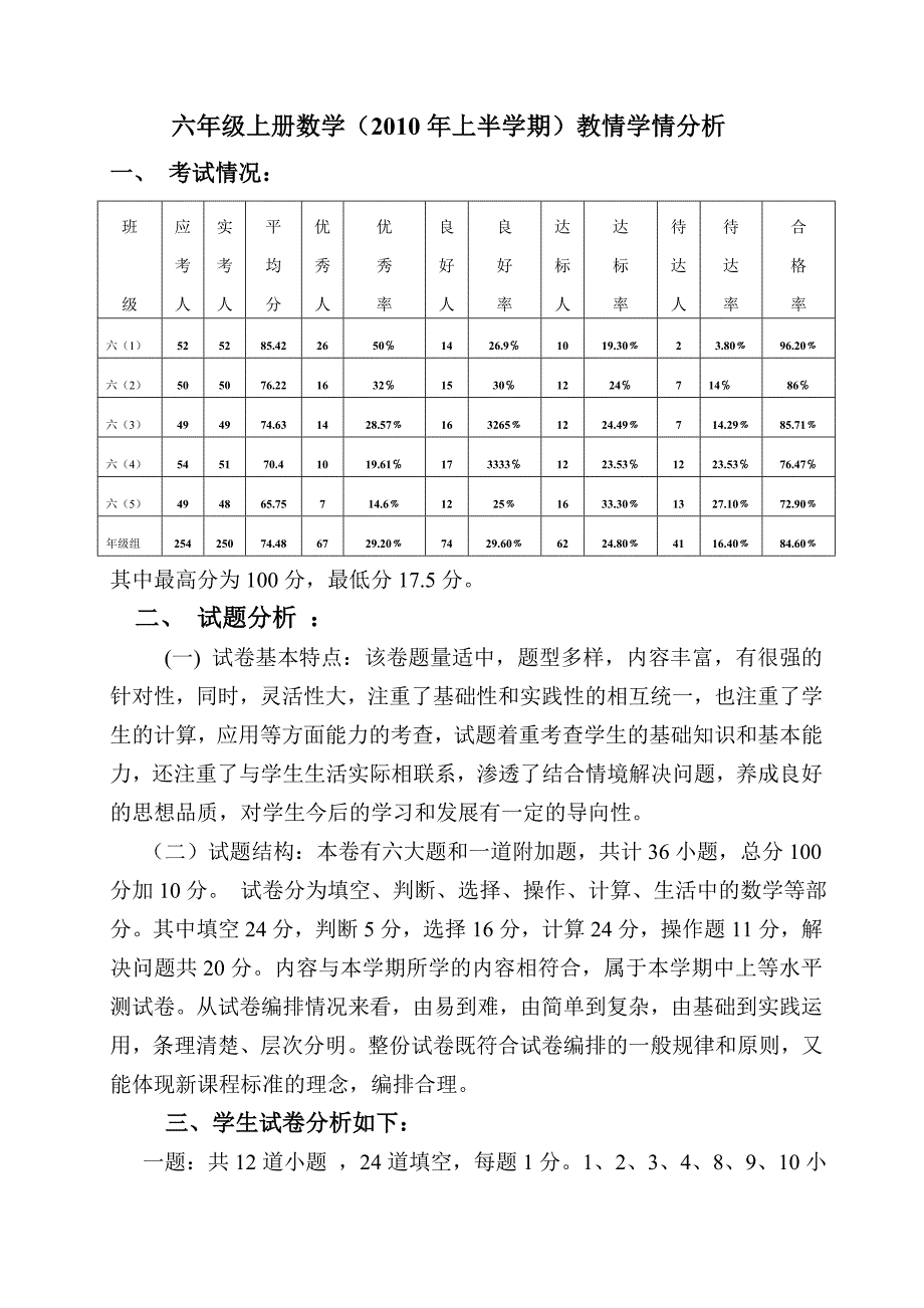 六年级上册数学教情学情分析_第1页