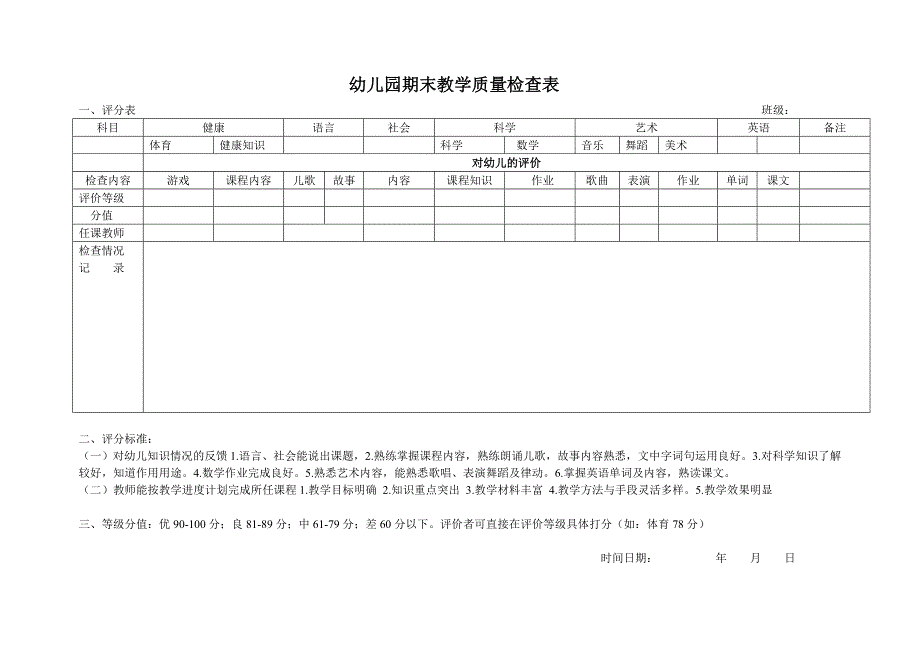 幼儿园期末教学质量检查表.doc_第1页