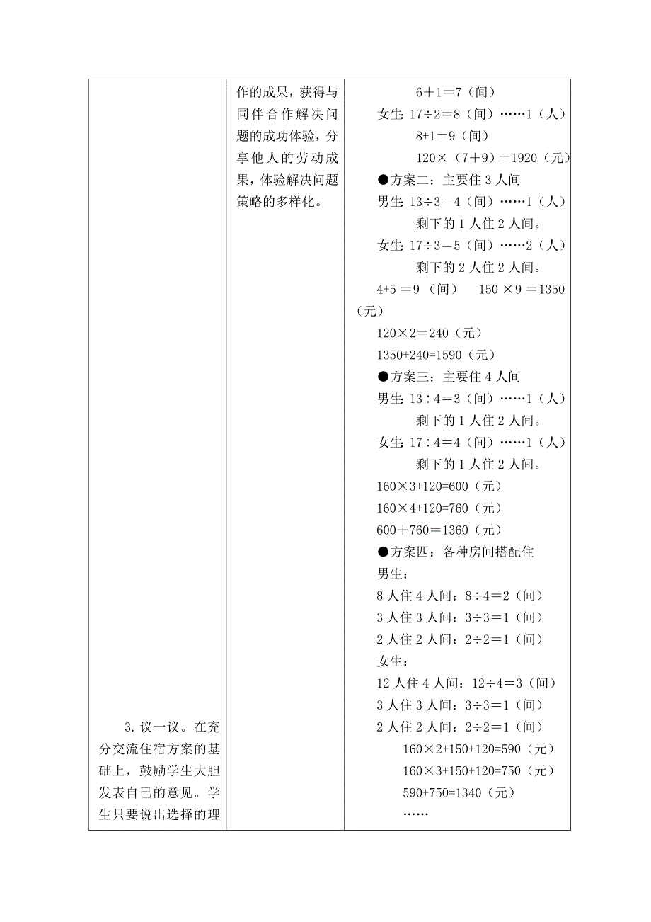 冀教版数学三年级下册《解决问题：旅游团住宿》最新优质课精品表格式教案_第3页