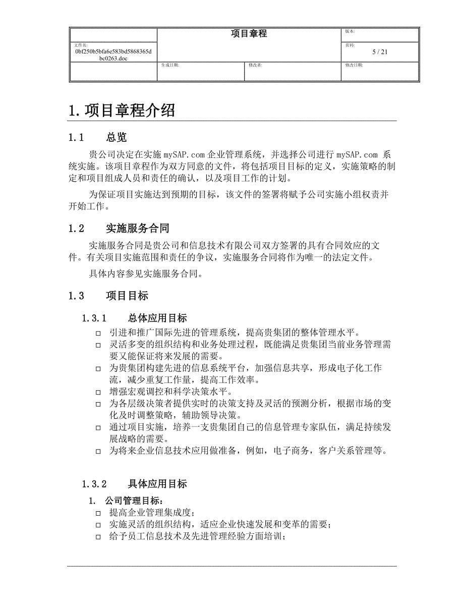 实施项目项目章程_第5页