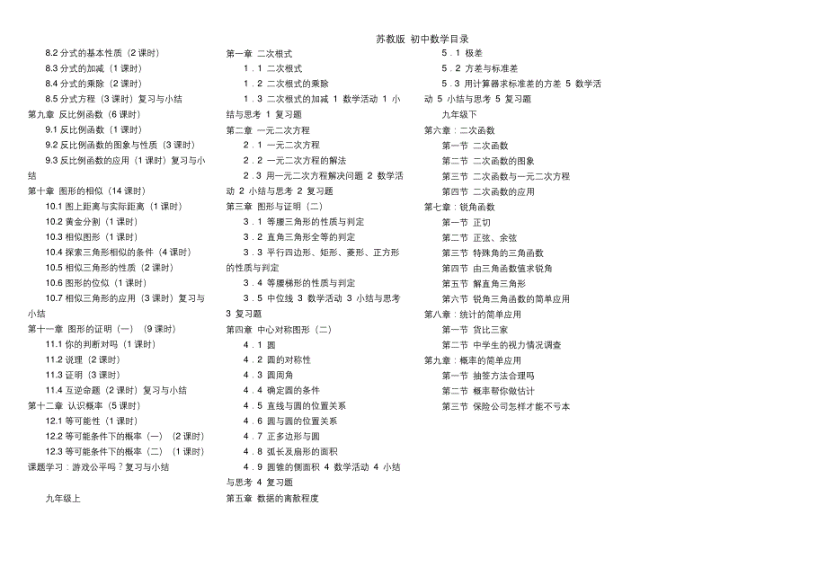 江苏南京现行初中数学教材目录(苏教版).docx_第2页