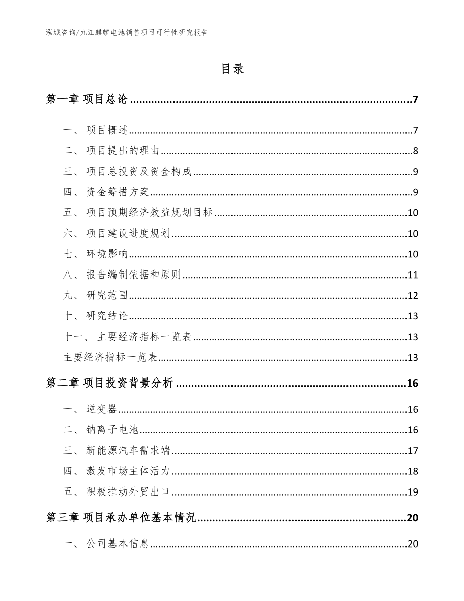 九江麒麟电池销售项目可行性研究报告模板_第1页