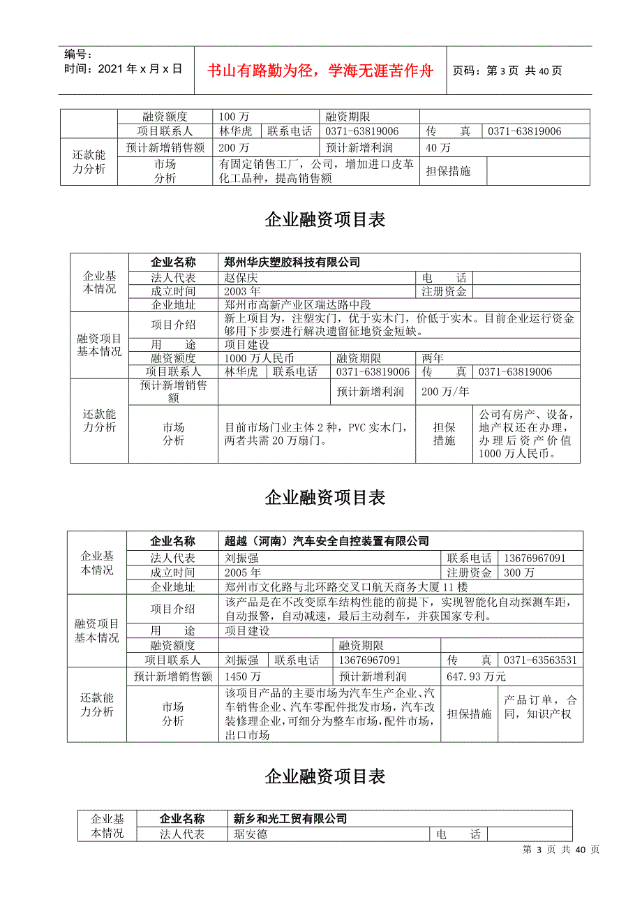 企业融资项目表_第3页