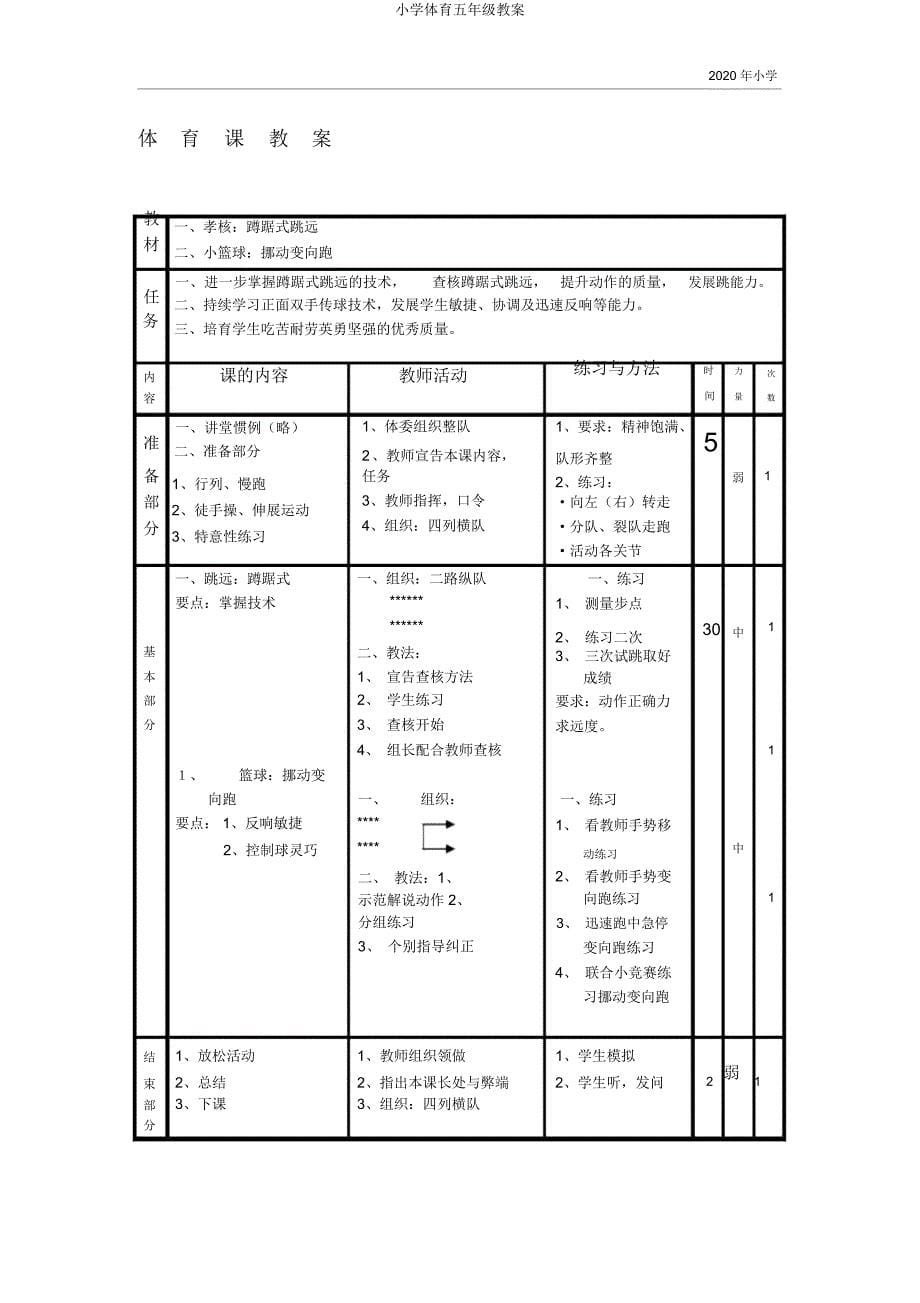 小学体育五年级教案.docx_第5页