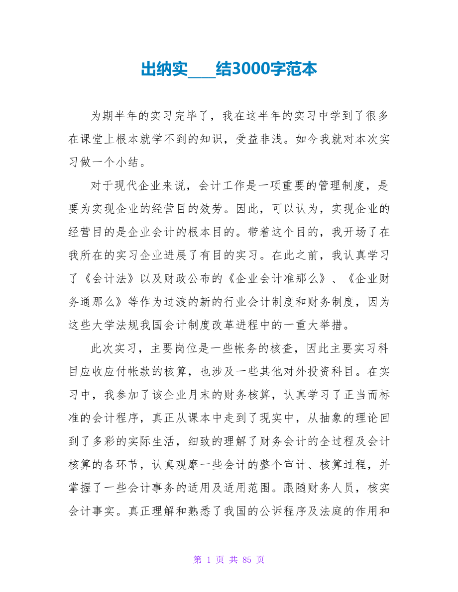 出纳实习总结3000字范本.doc_第1页