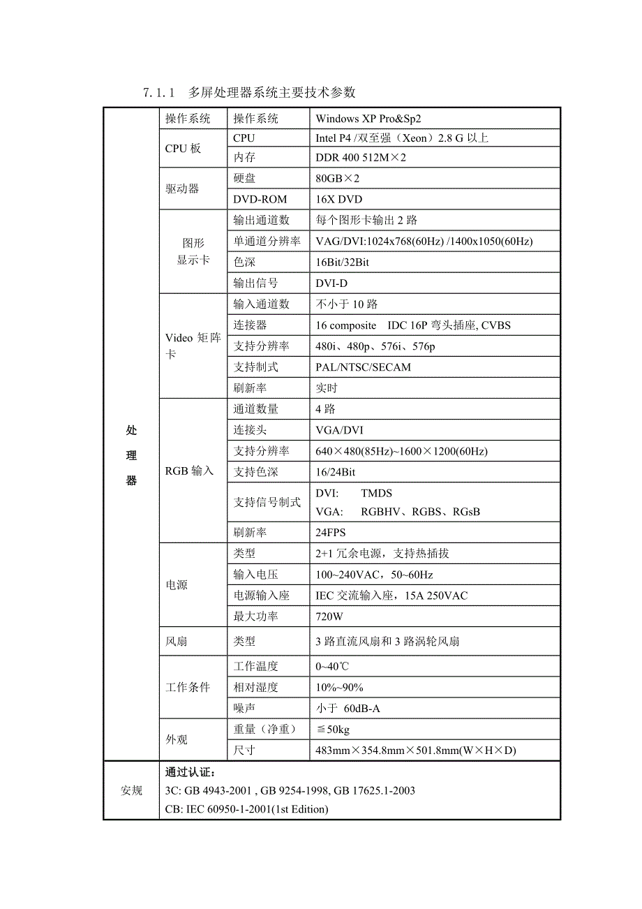 p3多屏处理器系统主要技术参数.doc_第1页