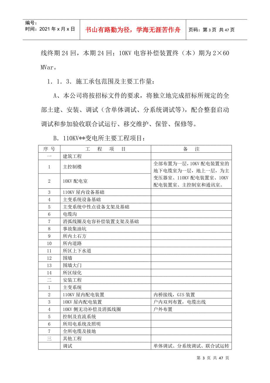 110KV变电所建筑安装工程施工进度计划_第3页