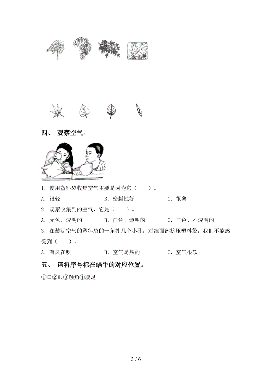 冀教版一年级科学上册期中测试卷(及参考答案).doc_第3页