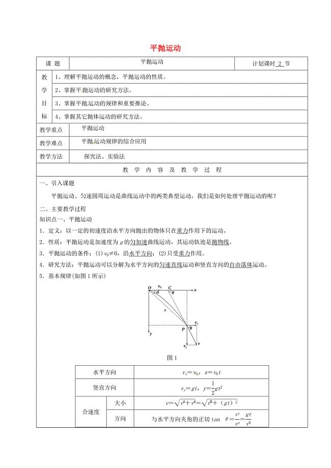 高三物理一轮复习 平抛运动教案
