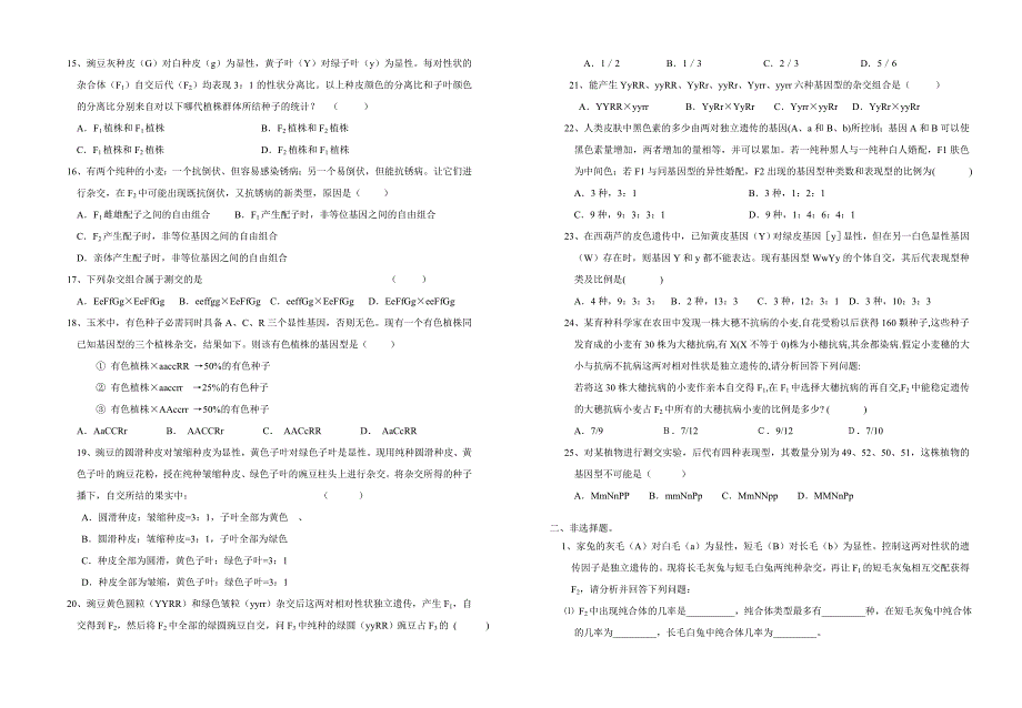 基因的自由组合定律专题训练_第2页