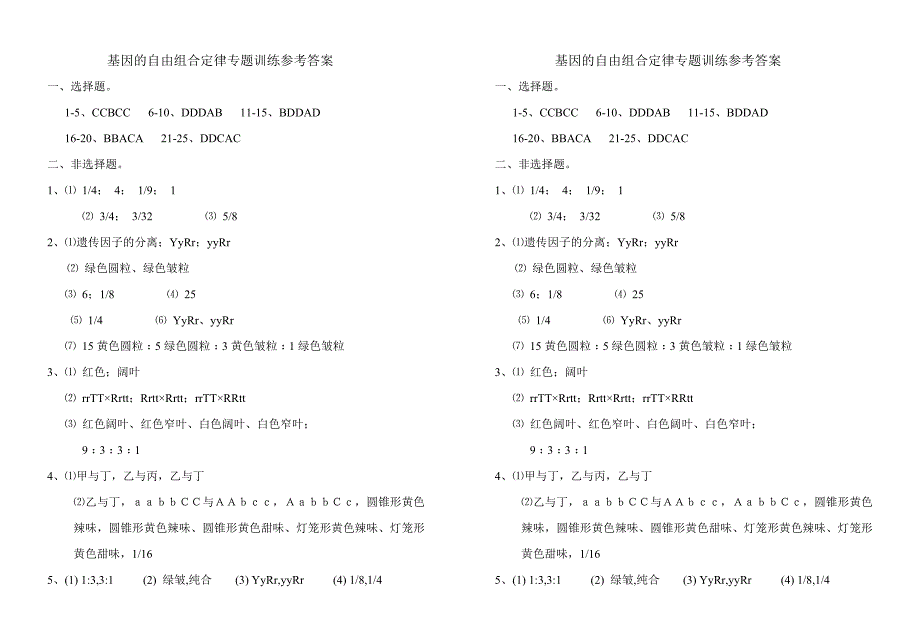 基因的自由组合定律专题训练_第4页