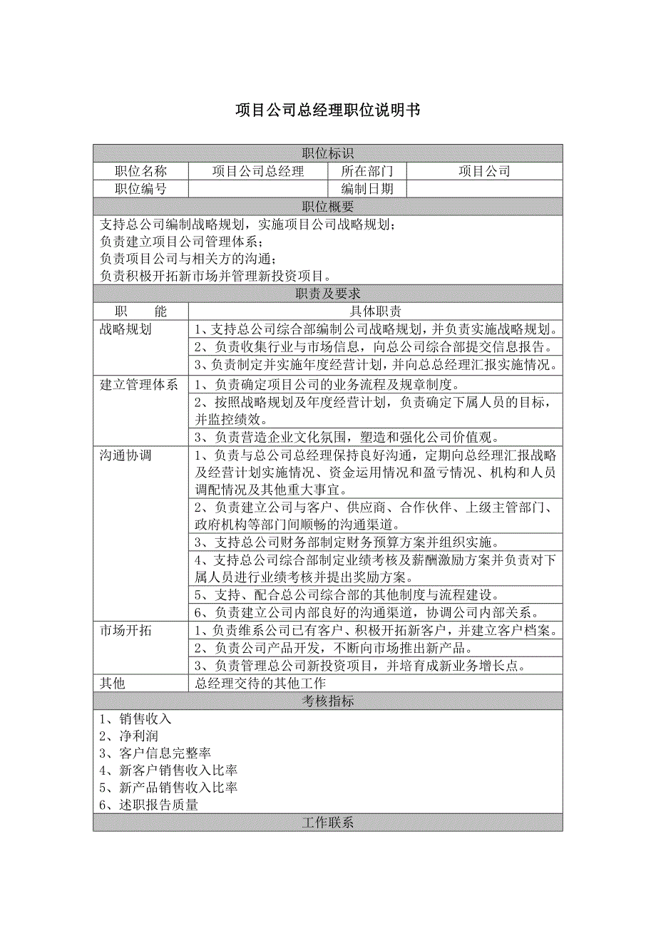 项目公司总经理职位说明书_第1页