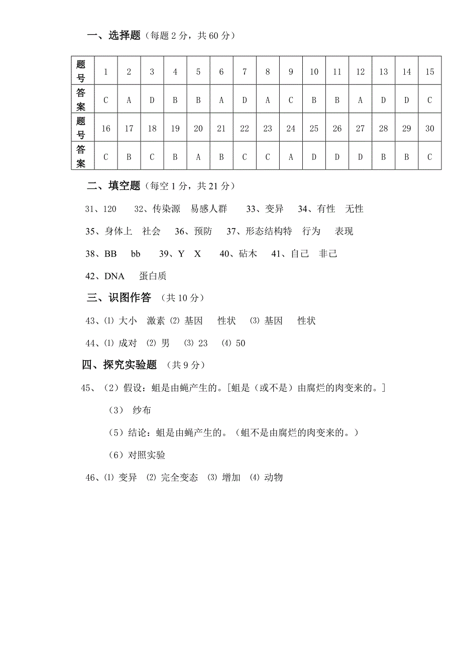 人教版八年级下册生物期中考试试卷及答案_第5页