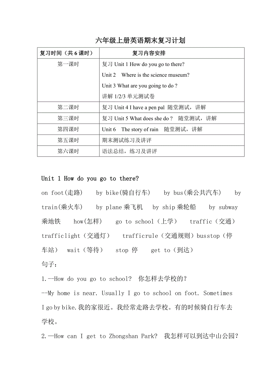 六年级上册英语期末复习计划_第1页