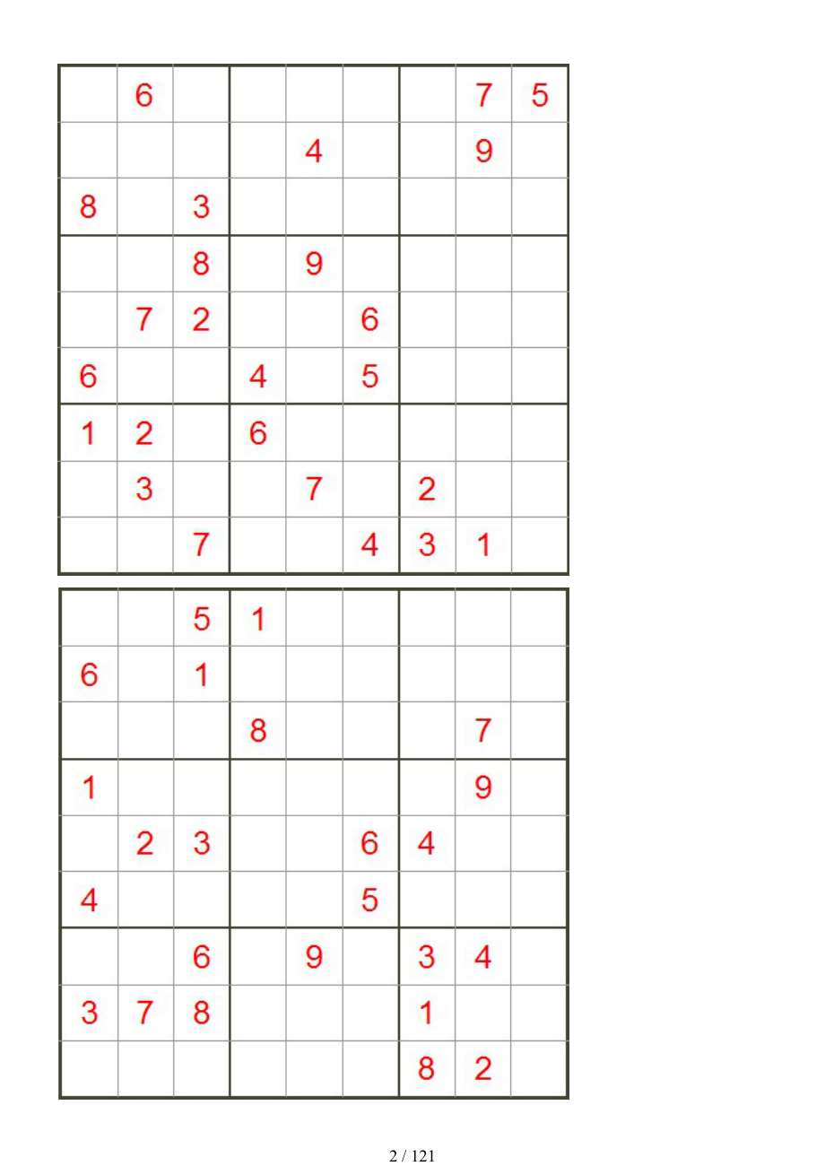 九宫格数独题目(打印版)_第2页