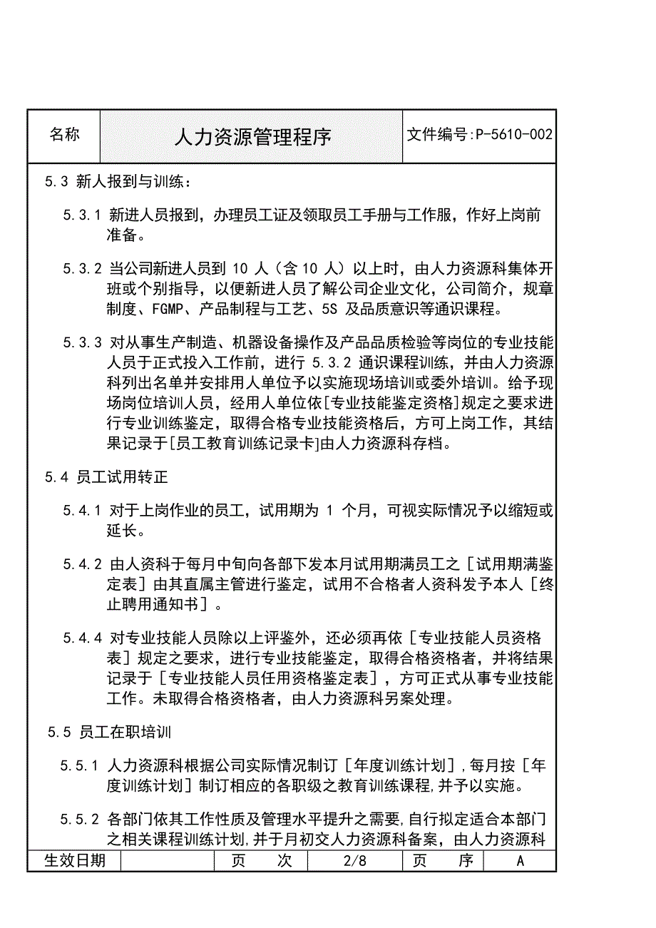 某某食品公司人力资源管理程序_第3页